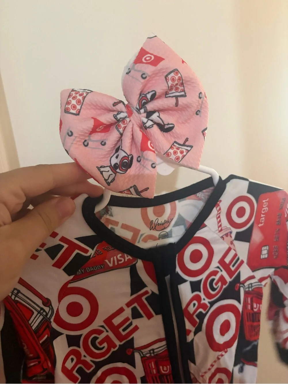 Bamboo zippy target “charge it to my daddy” with bow 6-12 months NWOT